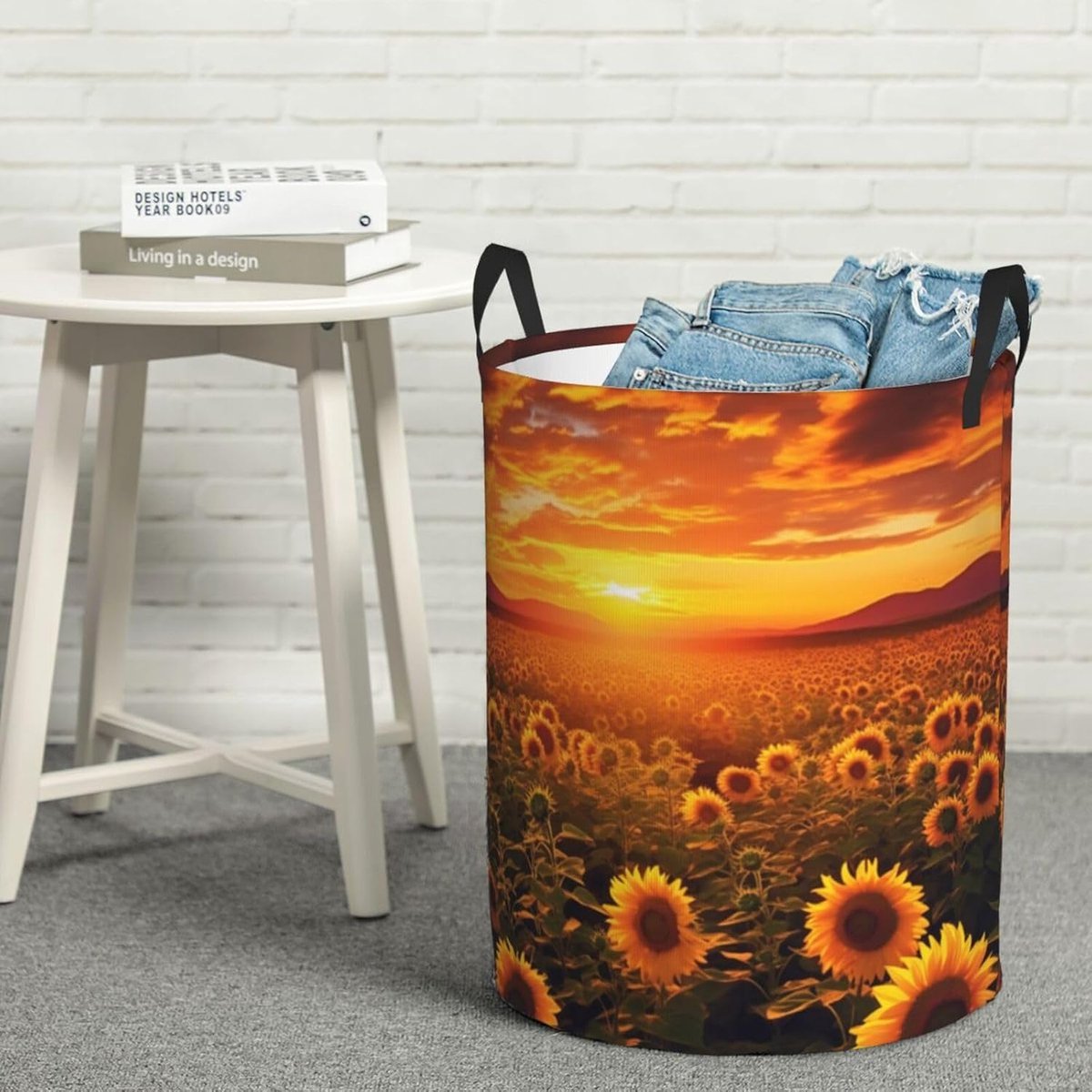 Wasmand Rond Kledingmand Opberger Vuile Kleding Sorteren Waterdicht Oxford Materiaal 19.6 x 15.7 inch Zwart