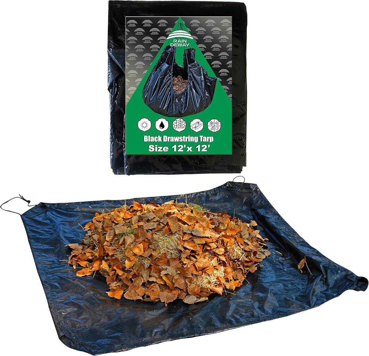 Tarp met Trekkoord - Zeil Tuin Afdekzeil - Tuin Opruimen - Waterdicht Polyethyleen - 366 x 366 meter - Zwart