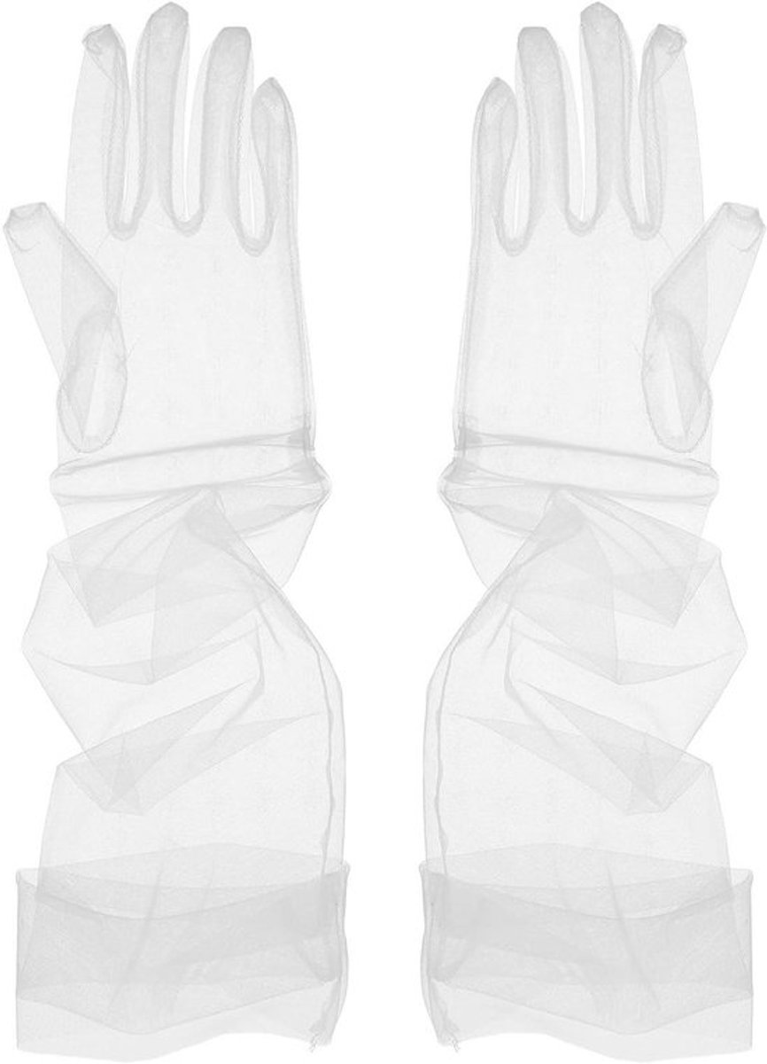 Lange witte tule handschoenen voor vrouwen Allecto Plus