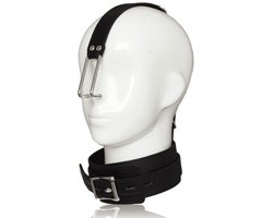 Adultshop - luxe collar met neushaken - Brede Zwarte PU Leder Halsband en Verstelbare Metalen Neushaak | Totale Hoofdcontrole