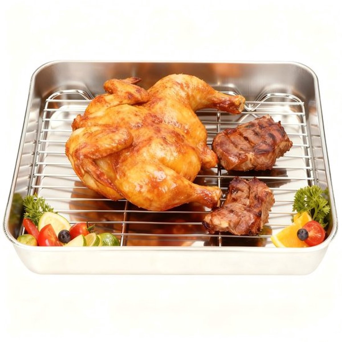 Store_8 - Roestvrijstaal Braadpan - Grillpan met Afneembaar Rooster - Zilver