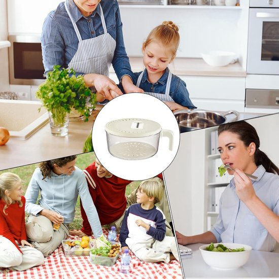 Fruitwasbak Dubbellaags - Uitlekbak Keuken - Maaltijdbereiding Opslag - Opklapbaar Handvat - 27x21x11.5 cm - Wit — afbeelding 2