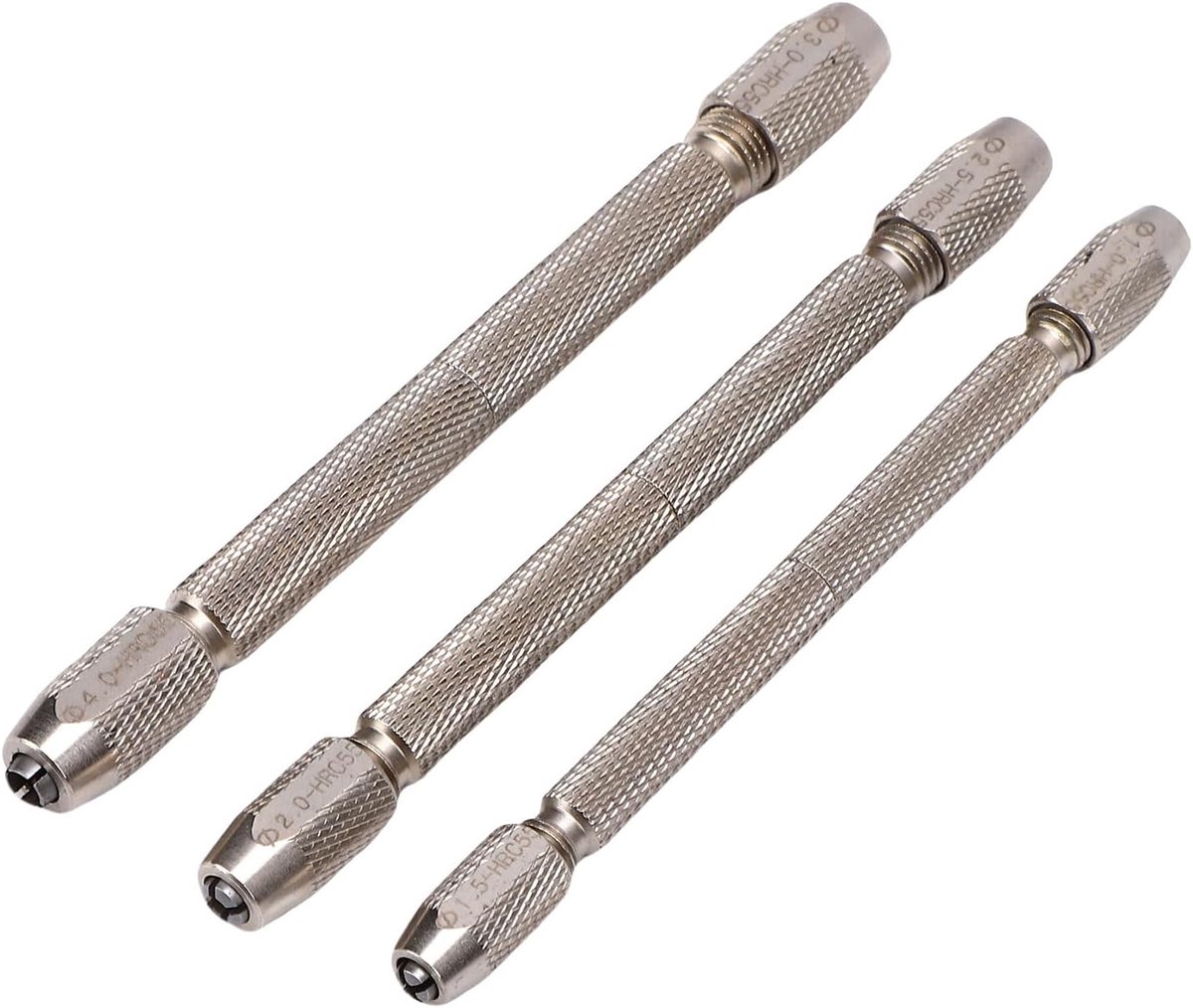 Pin Vise Set - Handboor Klem - Precisiewerk Maken - Dubbelzijdig Handvat - 12 cm Lengte - Zilver
