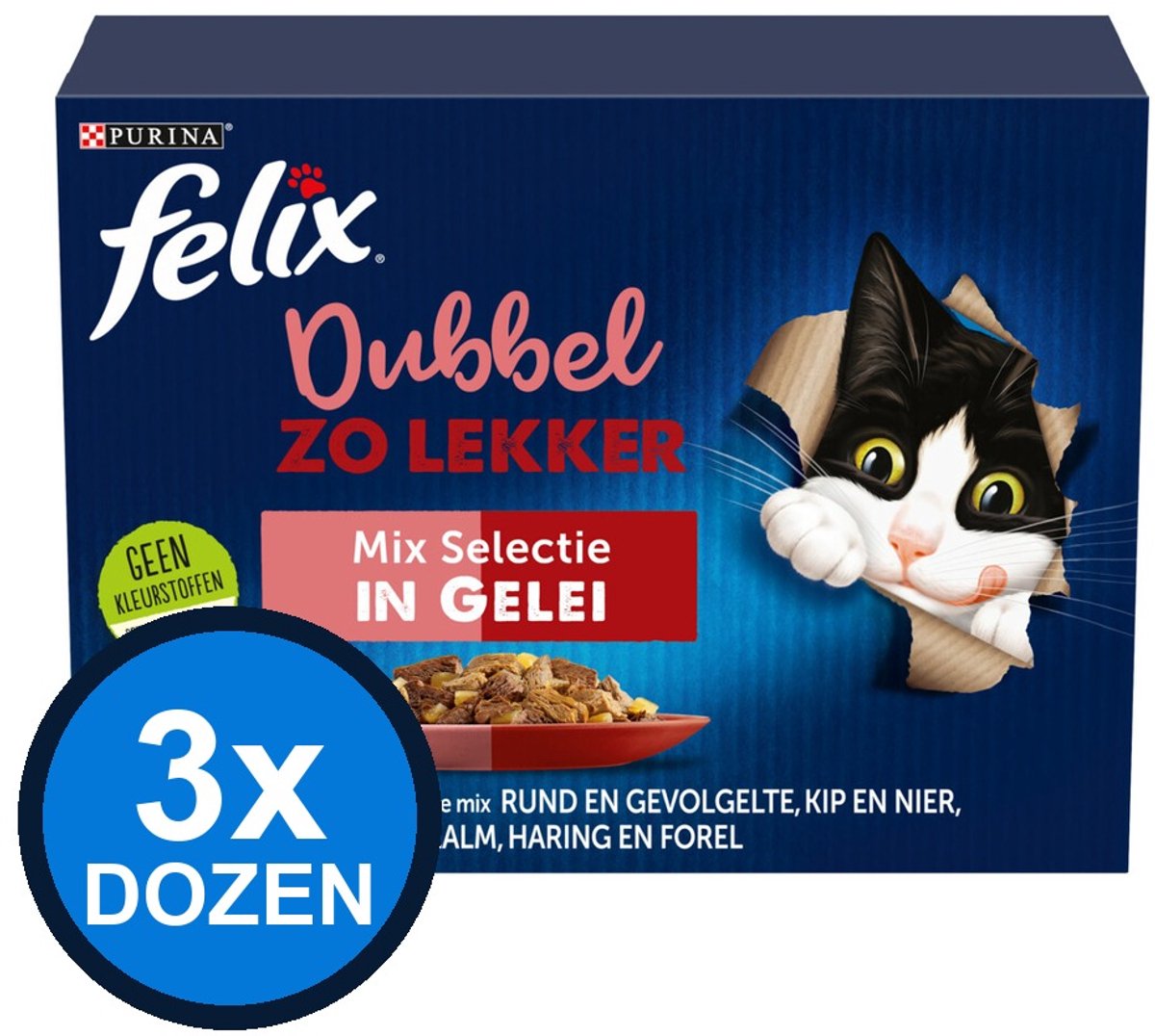 Felix Felix - Dubbel Zo Lekker Mix Selectie in Gelei - Kattenvoer Natvoer - doos 12x85g