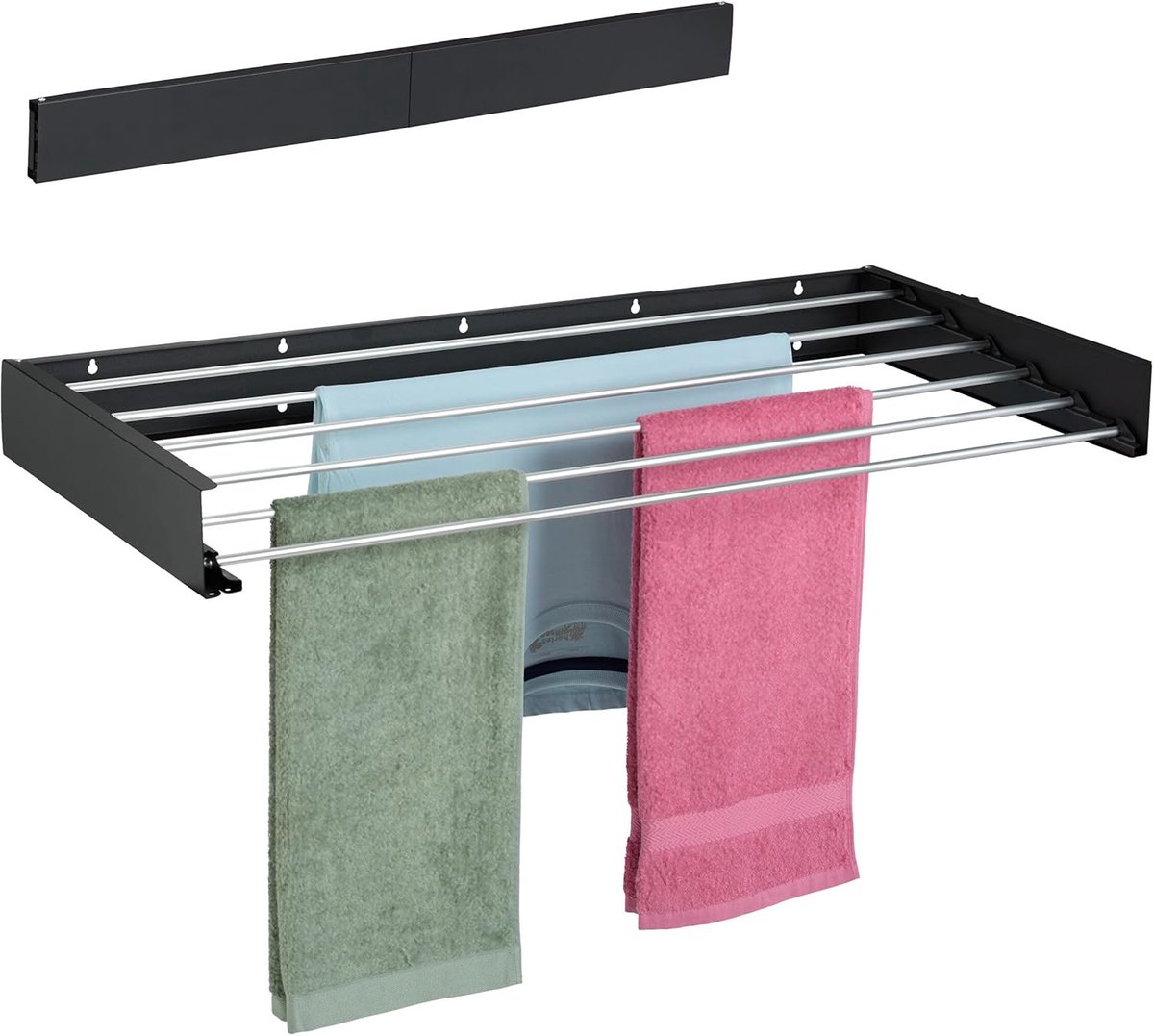 Solvix Wanddroogrek Inklapbaar – Wasrek Wandmontage – Uittrekbare Wandwasdroger voor Binnen en Buiten – 100 cm Zwart