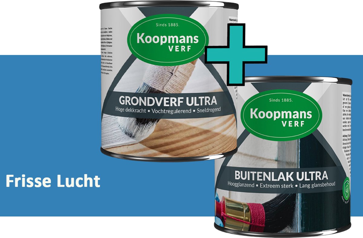 Koopmans Grondverf Ultra en Buitenlak Ultra - Grondverf Lakverf set - Buiten - Frisse Lucht – 2x – 750 ml