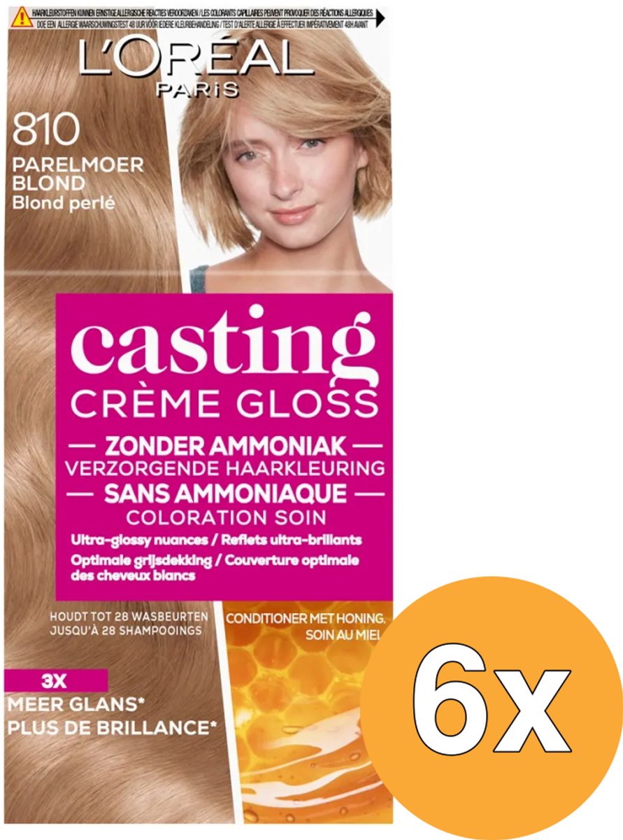 6x L'Oréal Paris Casting Creme Gloss 810 Parelmoer Blond (1 stuk)