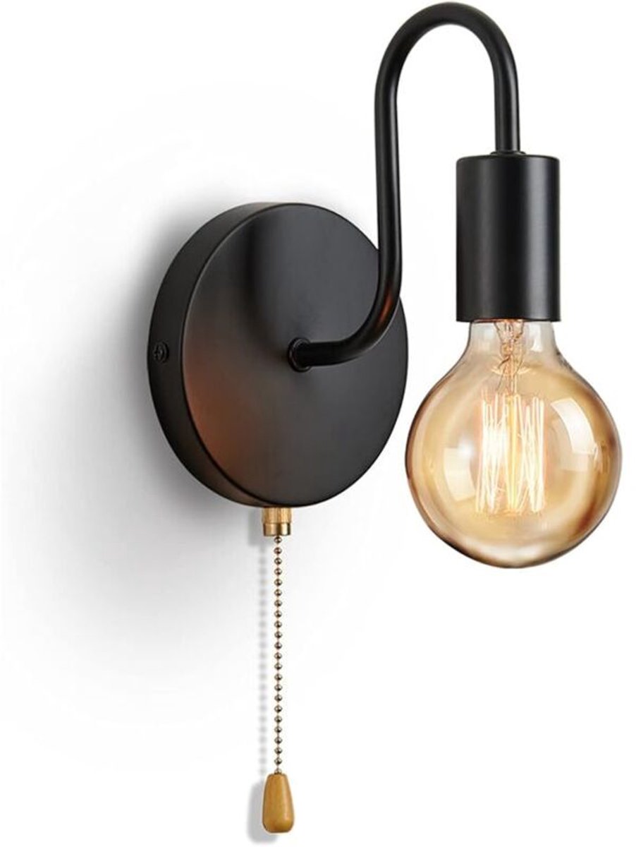 Binnenwandlampgeschikt voor ritssluitingsschakelaar, industriële retro zwarte smeedijzeren wandlamp, E27 fitting, geschikt voor binnenverlichting in slaapkamers, gangen, woonkamers, enz.