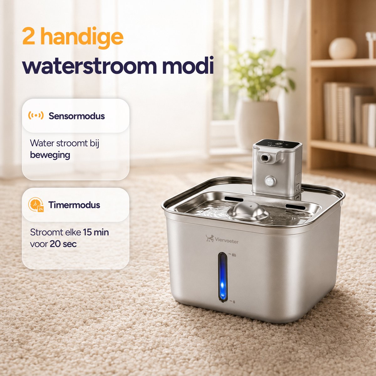 Viervoeter® Aqua Pro RVS drinkfontein met sensor thumbnail 5