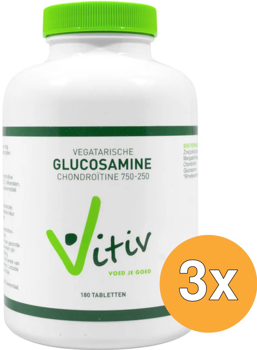 3x Vitiv Glucosamine Chondroitine Vegetarisch (180 tabletten)