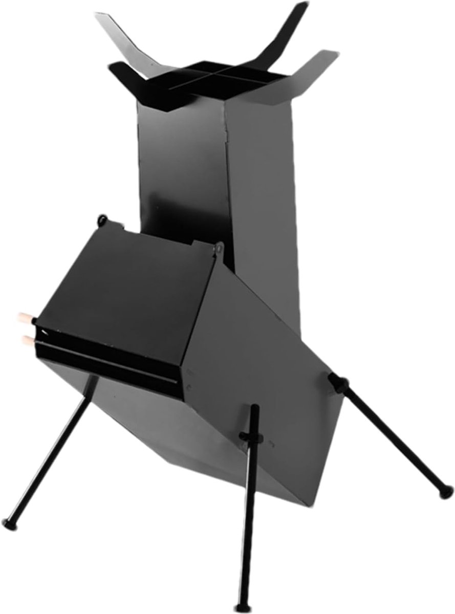 Raketkachel - Draagbare Kooktoestel - Kamperen Buiten Koken - Efficiënte Warmteopwekking - 30.3 x 25.3 x 18 cm - Zwart