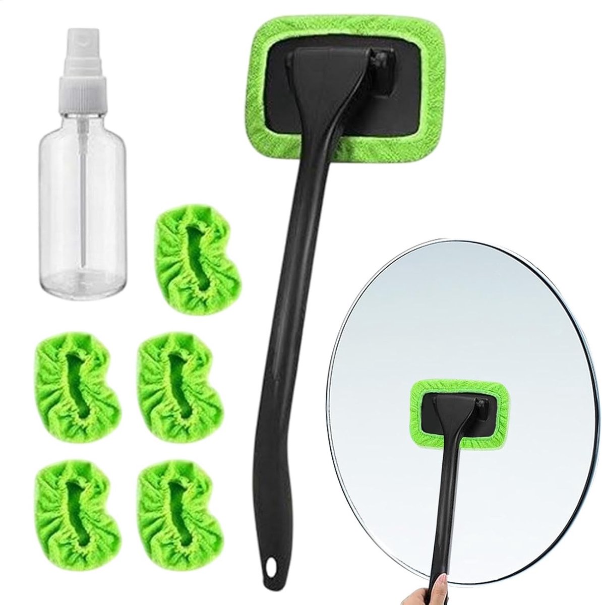 Voorruit Reiniger Tool - Auto Glas Reiniger - Auto Interieur Schoonmaken - 180 Graden Roterende Kop - 5 Microvezel Pads