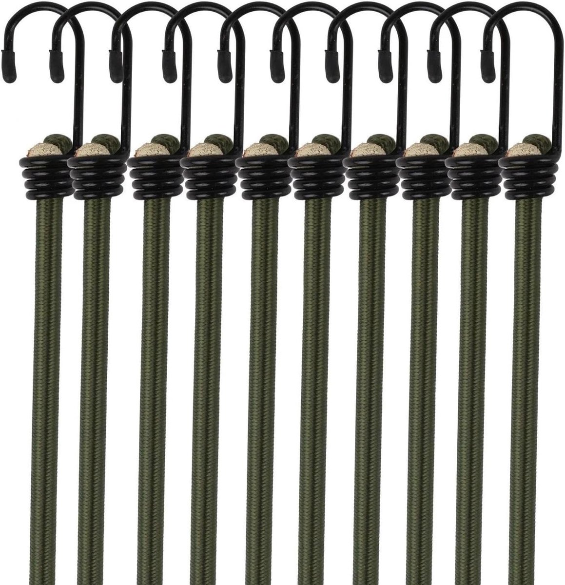 Bungy Koorden met Haken - Spanbanden Vrachtwagen - Lading Zekeren - Dubbele Haken - 100 cm - Legergroen