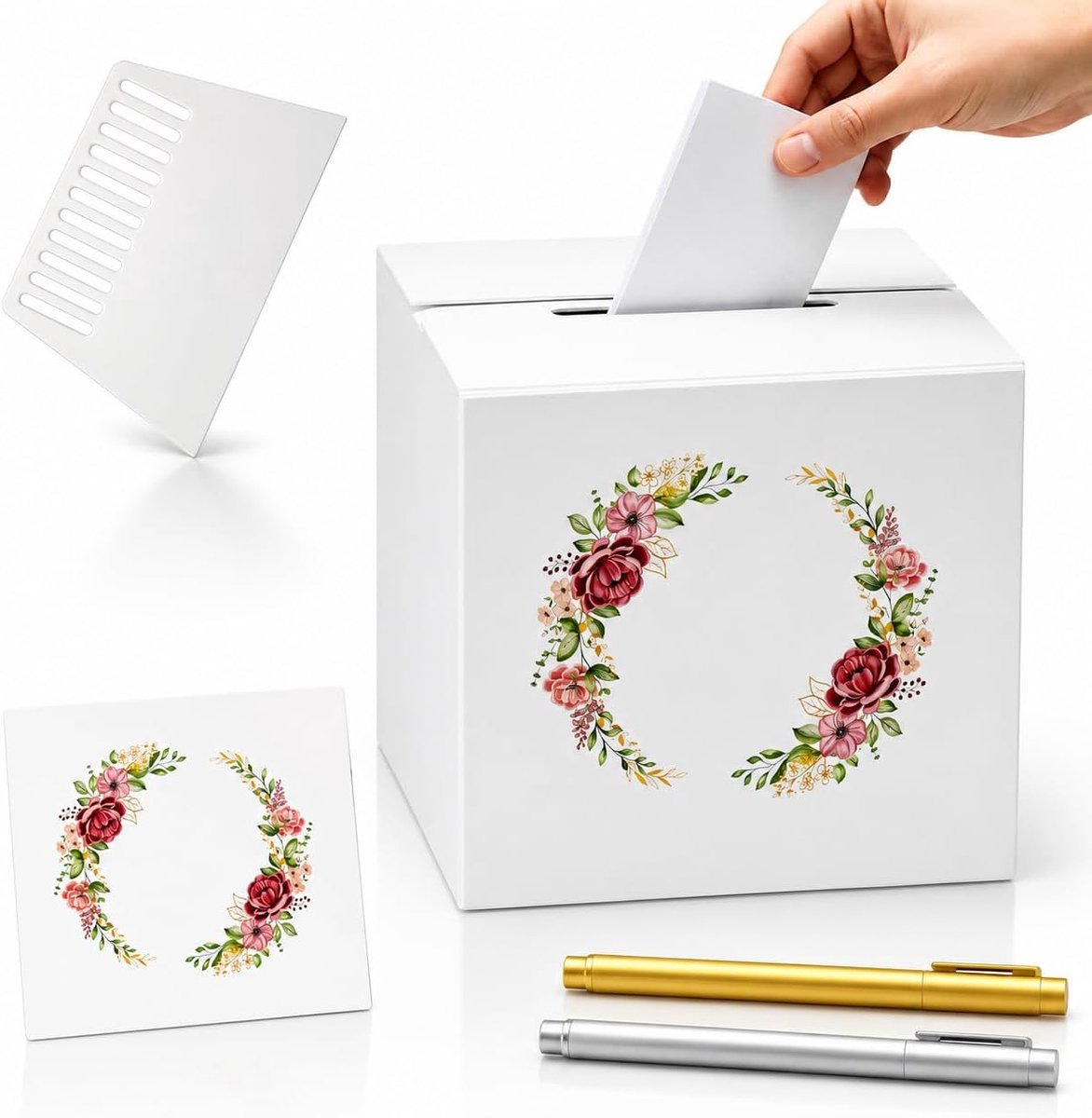 Bruiloft Doos - Geschenkdoos Enveloppen - Kaarten Verzamelen - Zelf Personaliseren - 21 x 21 x 21 cm - Wit