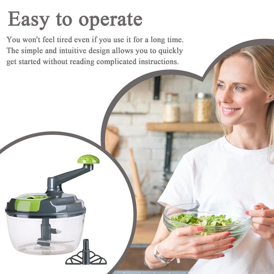 Handmatige Keukenmachine - Groente Hakker - Snel Ingrediënten Snijden - Inklapbare Handgreep - Compact Ontwerp - Grijs — afbeelding 4