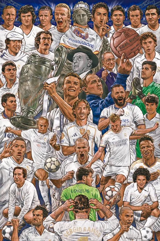 Affiche Real Madrid - Football - Légendes - Puskas - Gento - Ronaldo - Zidane - Vinícius Júnior - 61 x 91,5 cm