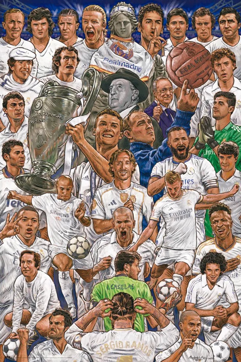 Real Madrid poster - Voetbal - Legendes - Puskas - Gento - Ronaldo - Zidane - Vinícius Júnior - 61 x 91.5 cm