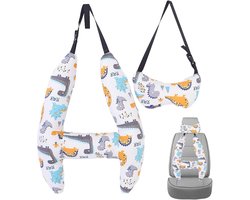 Hoofdsteun Kussen - Neksteun Kinderen - Comfortabel Reizen - H-vormig Ontwerp - 70cm Hoog - Dinosaurus