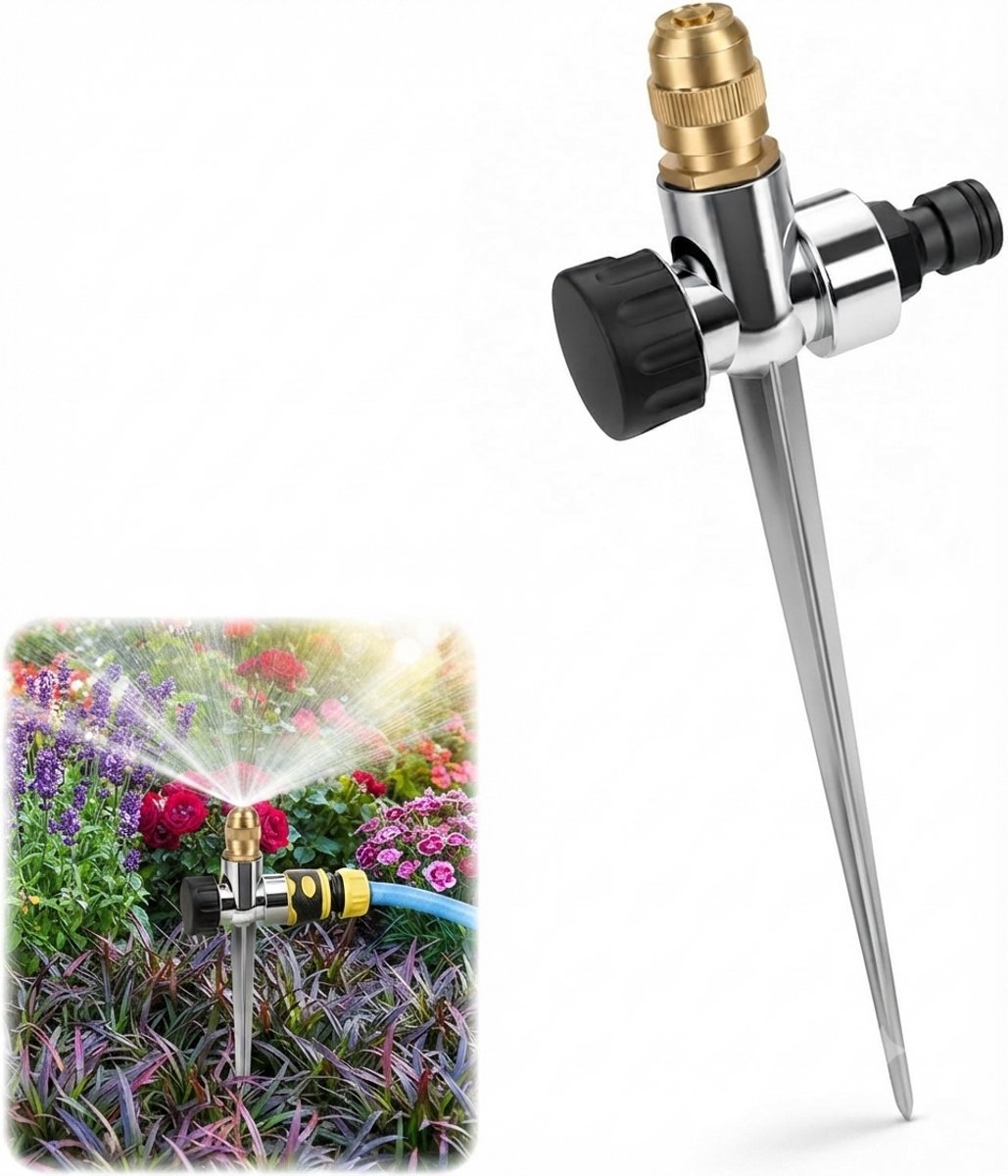 Livatto 360° Instelbare Gazonsproeier - Cirkelsproeier met Metalen Doorn - Automatische Rotatie voor Gazon en Planten - Goud