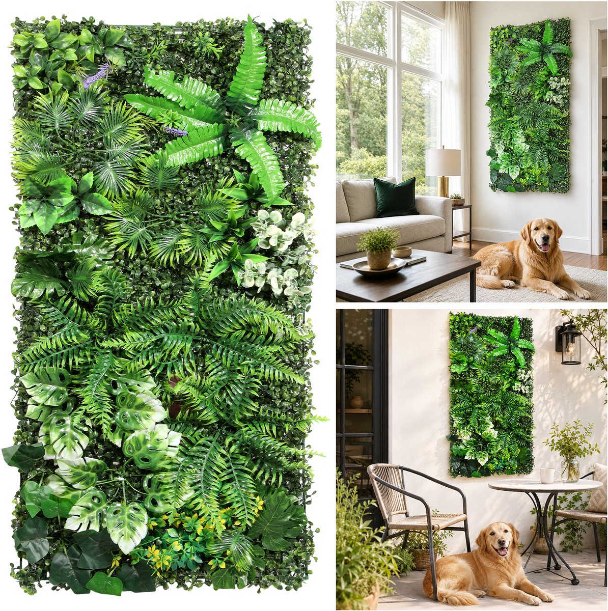 Lemonmax Kunstplantenwand 50x100 cm - Kunsthaag Wandpaneel Verticale Tuin van PE - UV-bestendige Wanddecoratie voor Balkon Schutting - Groen