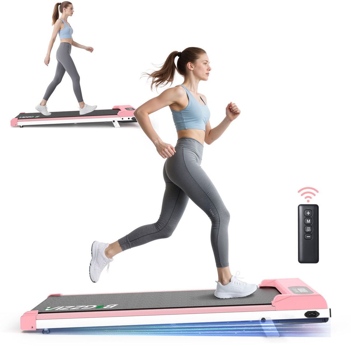 BIGZZIA 3-in-1 opvouwbare loopband - elektrisch loopkussen - 7% helling - 1-8 km/u - 2,5 pk motor - afstandsbediening - LED-scherm - 130 kg draagvermogen - Geluid<45db - Roze