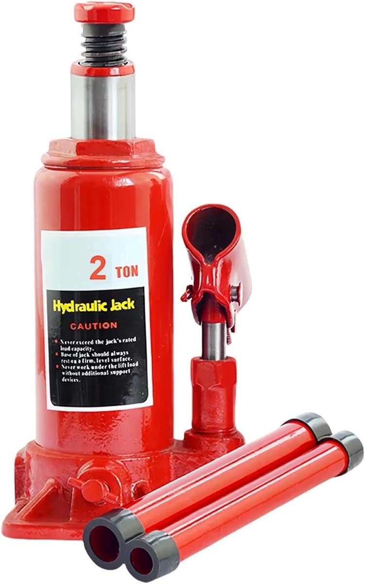 Hydraulische autokrik - Fleskrik auto - Voertuigonderhoud - Veiligheidsventiel - 2 Ton capaciteit - Rood