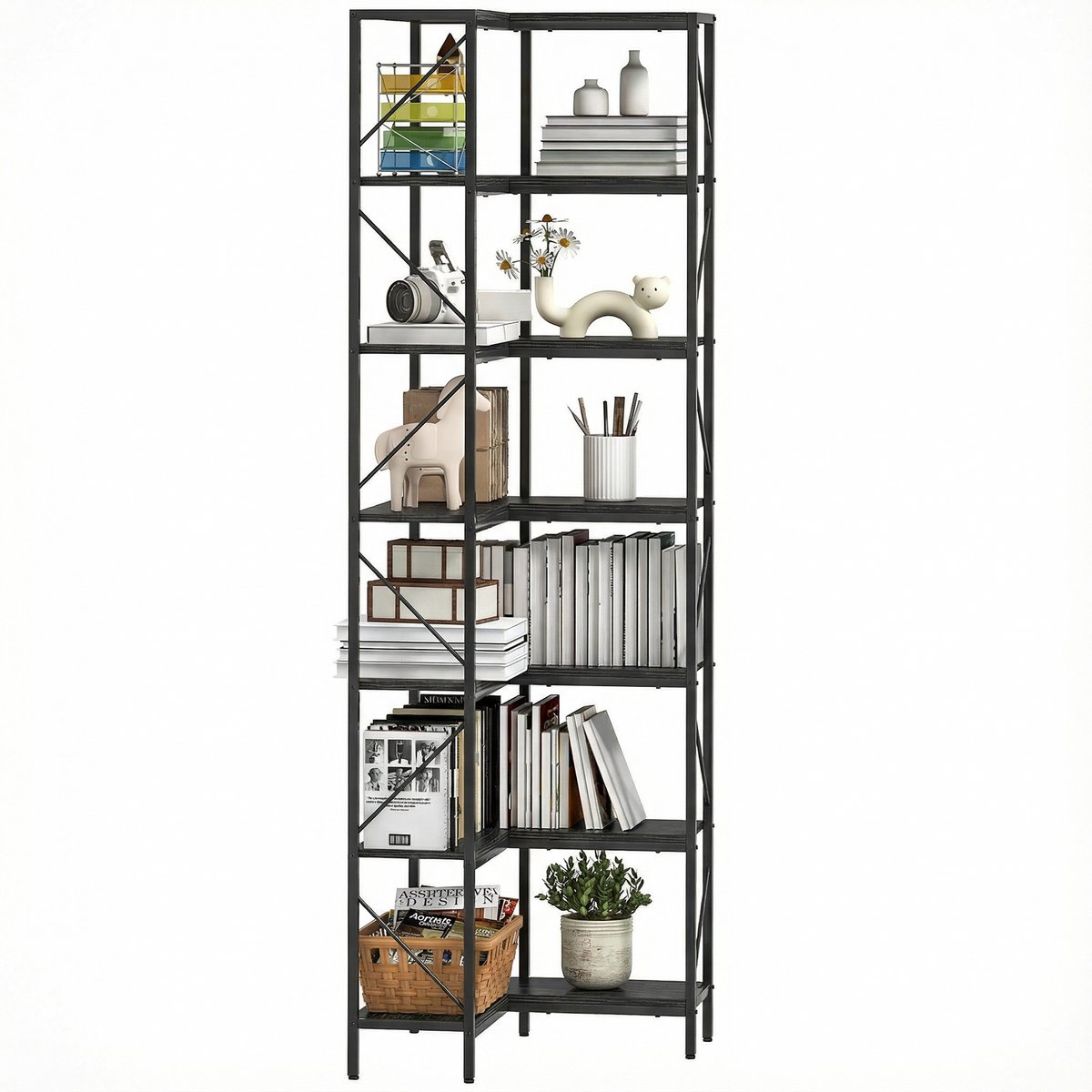 Homcom Boekenplank - Spaanplaat - 60x60x198cm - Zwart