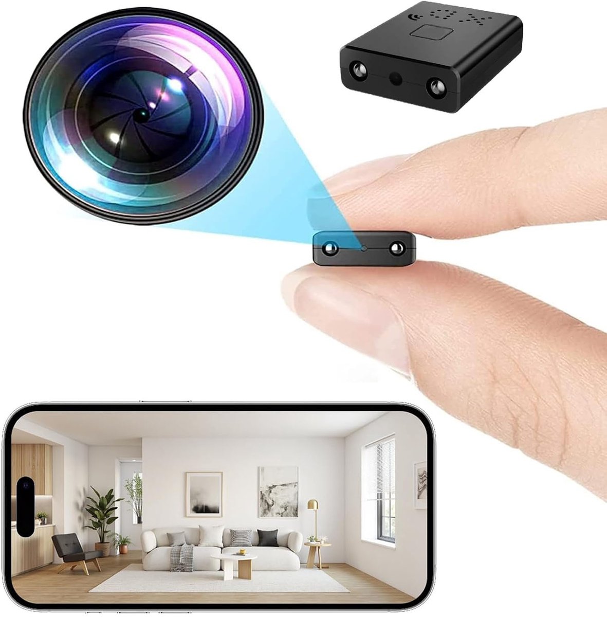 Mini Camera - incl. 64 GB geheugenkaart - Ultra Dunne Kleine Camera - Camera 1080P Full HD - Met WIFI en Nightvision - Mini Spy Camera - Bewakingscamera - Beveiligingscamera voor binnen - Zwart - 1 Stuk