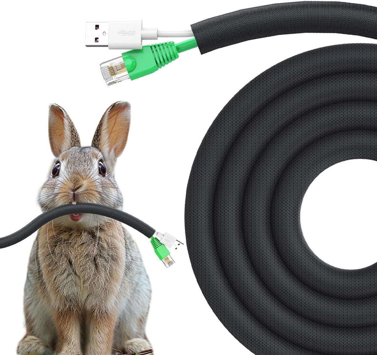 OUYLAF Kabelbescherming - kabelbescherming kat - kabelbescherming knaagdieren - 3m - 10mm - Kabelhuls - Zwart - Voor USB, stroom, audio en videokabels