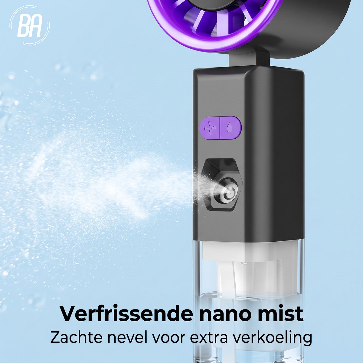 Best Active Mini Handventilator met Verneveling - Kleine Ventilator Oplaadbaar - Draagbare Handventilator met Digitaal Display - 6 Standen - Voor Thuis, Kantoor & Onderweg - Wit — afbeelding 4