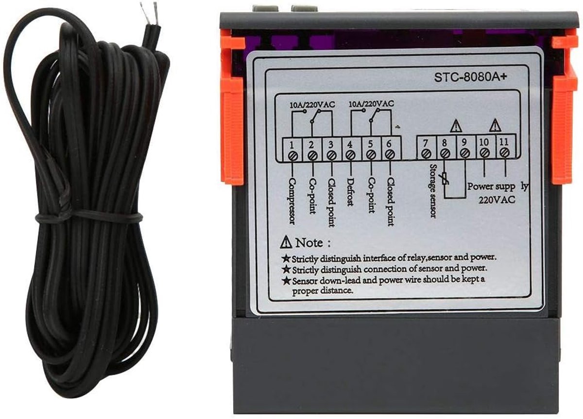 Temperatuurregelaar - Thermostaat Controller - Koeltechniek - Enkele Sensor - 220V - Grijs