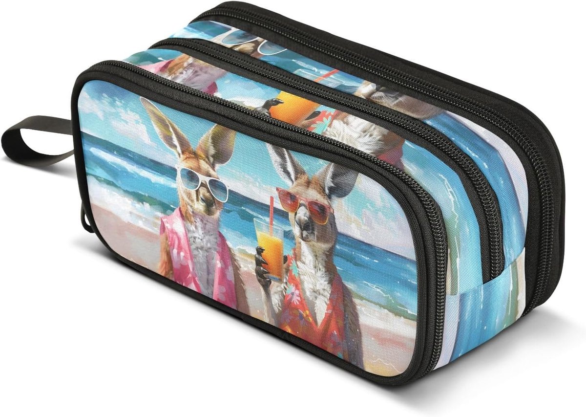 Etui Kangoeroes Strand - Pennendoosje Pouch - School Briefpapier - Grote Capaciteit - 225 x 9 x 11 cm