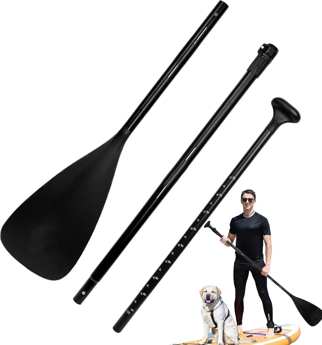 Opvouwbare peddel - Telescopische riem - Watersport avontuur - Verstelbare lengte - 165-210 cm - Zwart