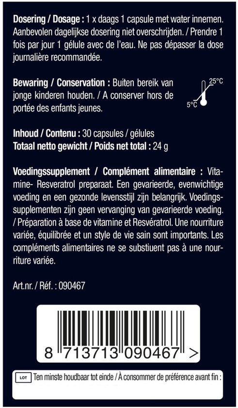 Verpakking met 30 capsules, houdbaar tot einde...