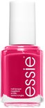 Essie nagellakflesje met felroze lak. Tekst: 'nail lacquer'.