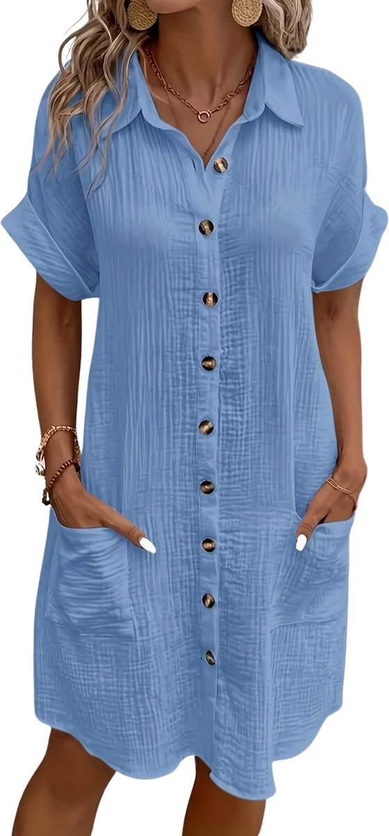 Currero Zomerjurk Dames Zomerjurken Volwassenen Vrouwen Midi Jurk Ibiza Stijl Sundress Dress Lichtblauw XXL