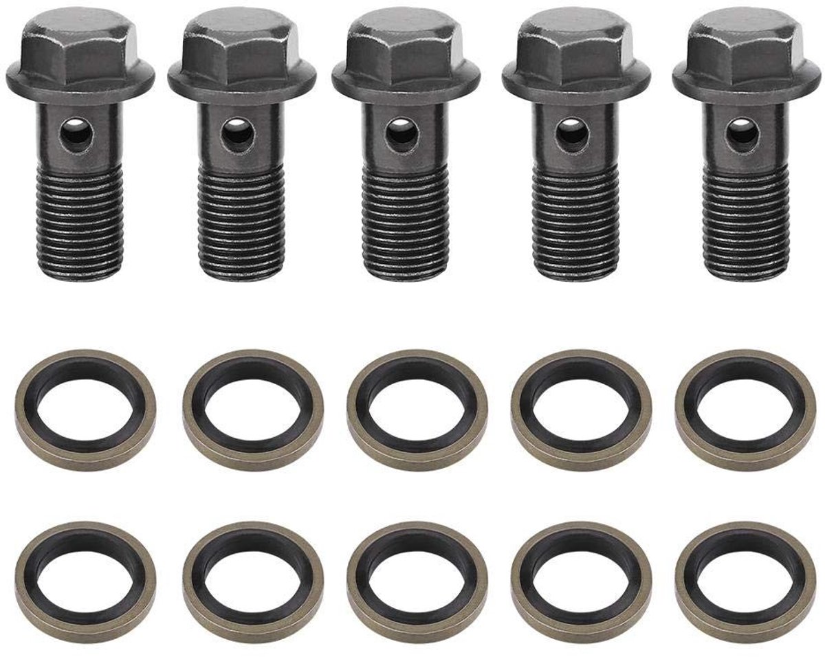 Holle schroeven M10 x 1 mm, 5 stuks remschroeven en ringen voor remklauw, rempomp en motorfietsremsystemen