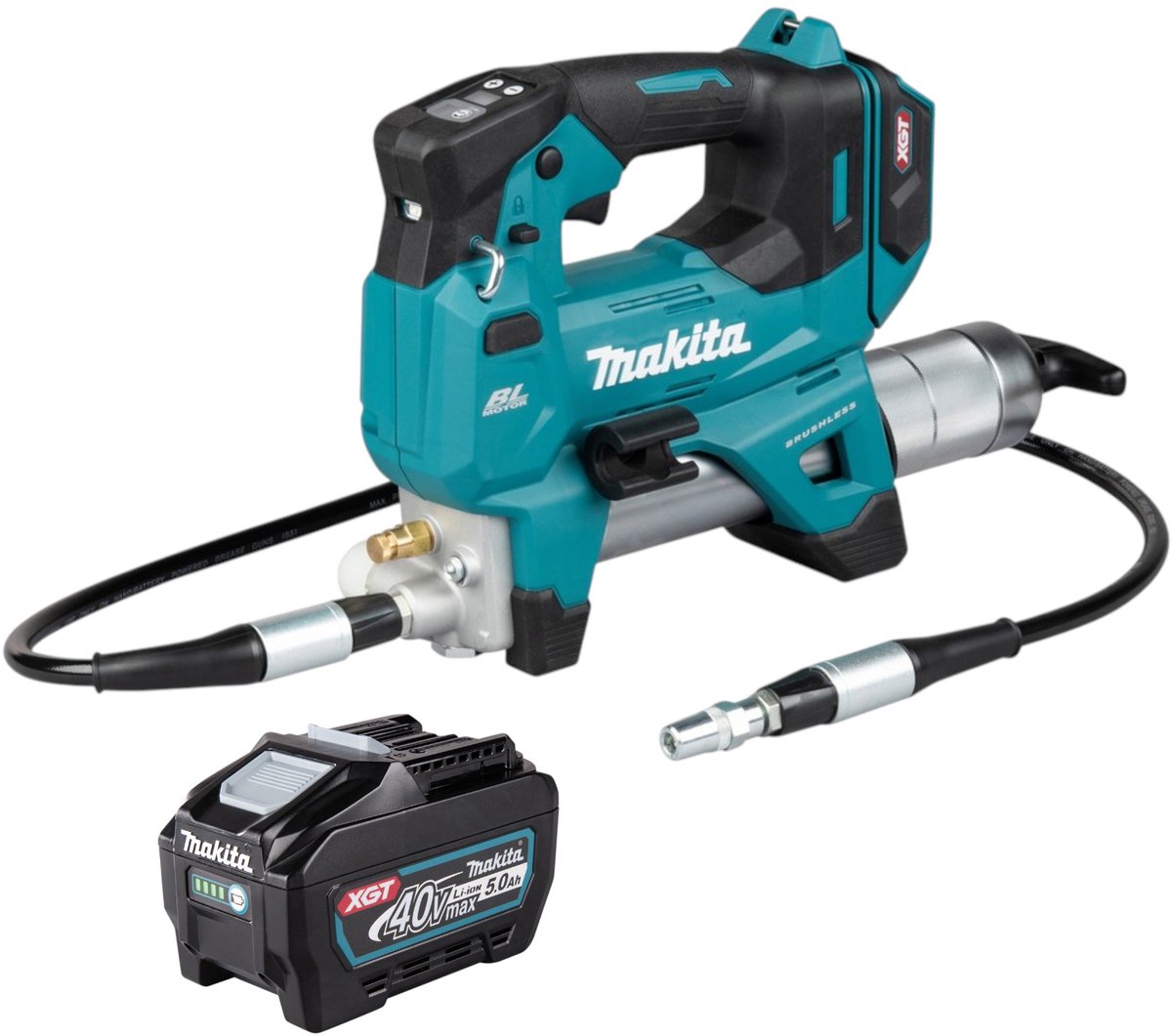 Makita GP 001 GT1 accu-vetpomp 40 V max. 690 bar borstelloos + 1x accu 5,0 Ah - zonder oplader