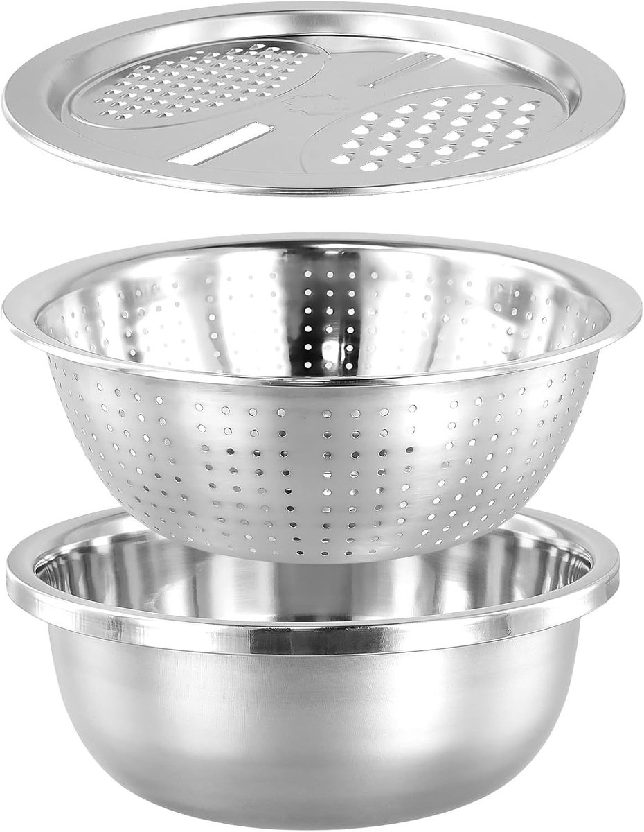 Set van 3 RVS Pastas sieves met Kom, Rasp en Zeef - Ideaal voor Groenten, Fruit en Pasta Bereiding