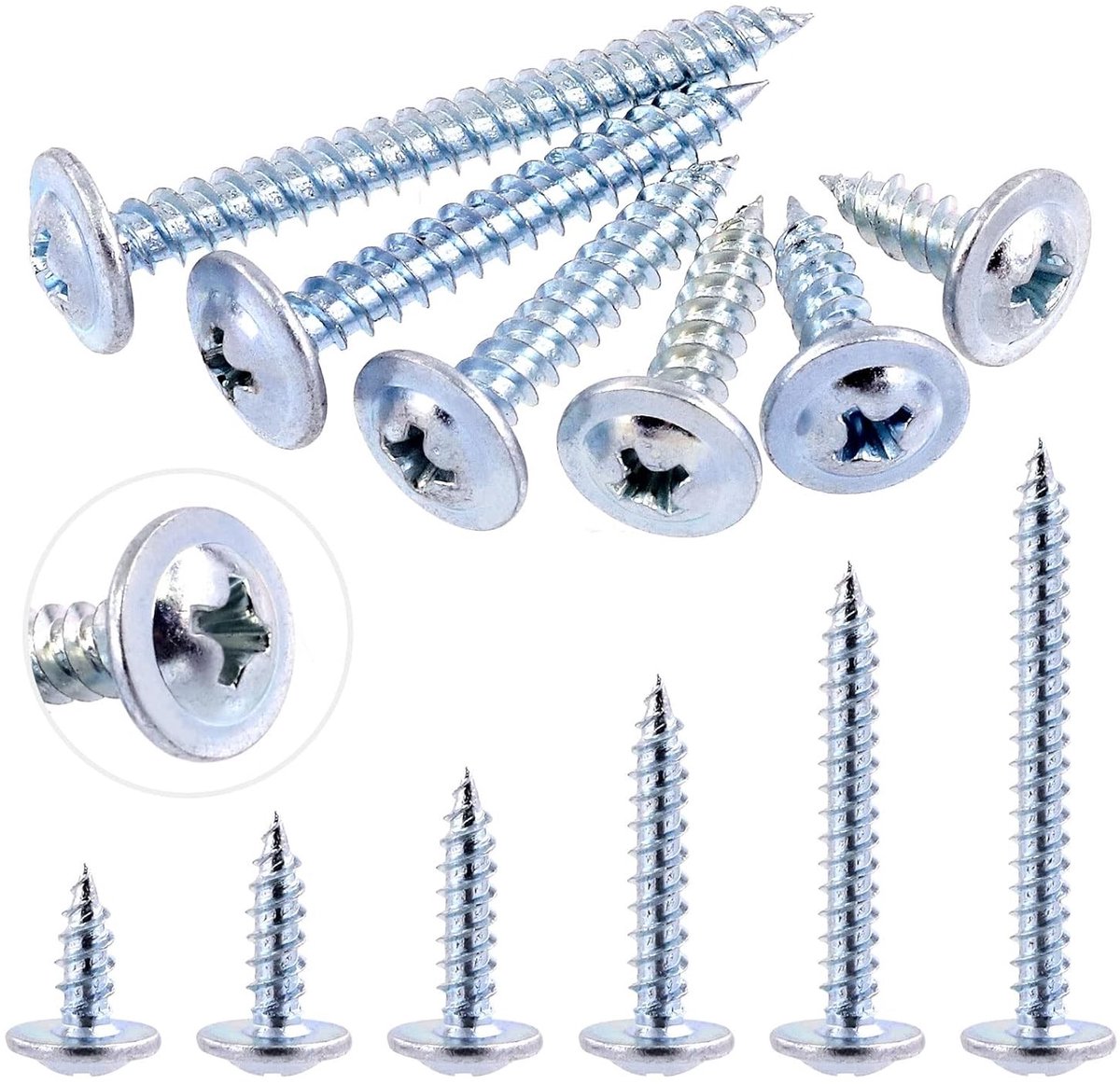 120 Stuks #8 x 1" Phillips Modified Truss Head Houtschroeven - Blauwe Zink Geplateerde Koolstofstaal Zelftappende Metaalschroeven Set voor Meubels en Klussen