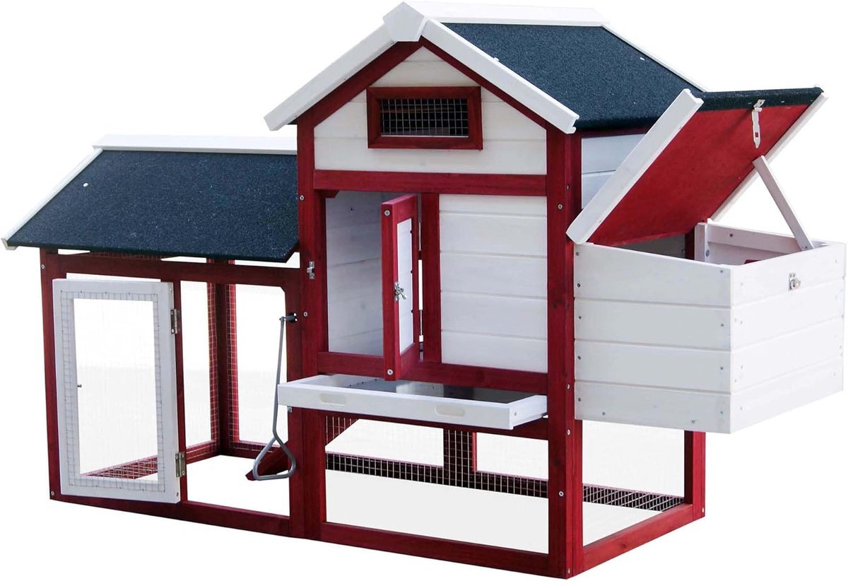 Kippenhok met Ren - Kippenhok met nachthok - Kippen Houden - Uitbreidbaar Bodem - 152 x 52 x 92 cm