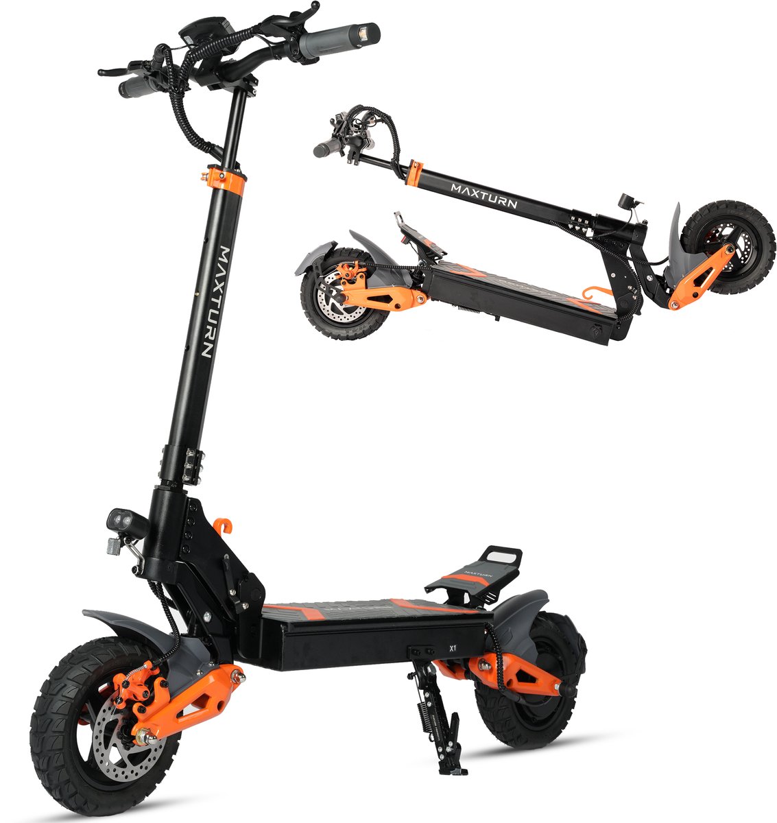 MAXTURN X1 Elektrische Step - 48V 15.6Ah/749Wh batterij - 50 km Actieradius - 500W Motor Topsnelheid 25 km/u - 10 Inch Tubeless Banden - Schijfremmen voor en achter - Opvouwbaar & Lichtgewicht - LED-Display - Oranje/Zwart