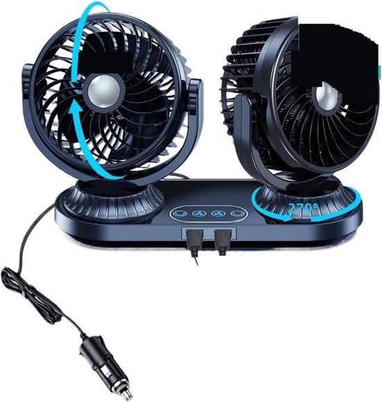 Autoventilator Dubbele Kop - Auto Ventilator - Koelere Rit - Universele Spanning - 12V 24V - Zwart