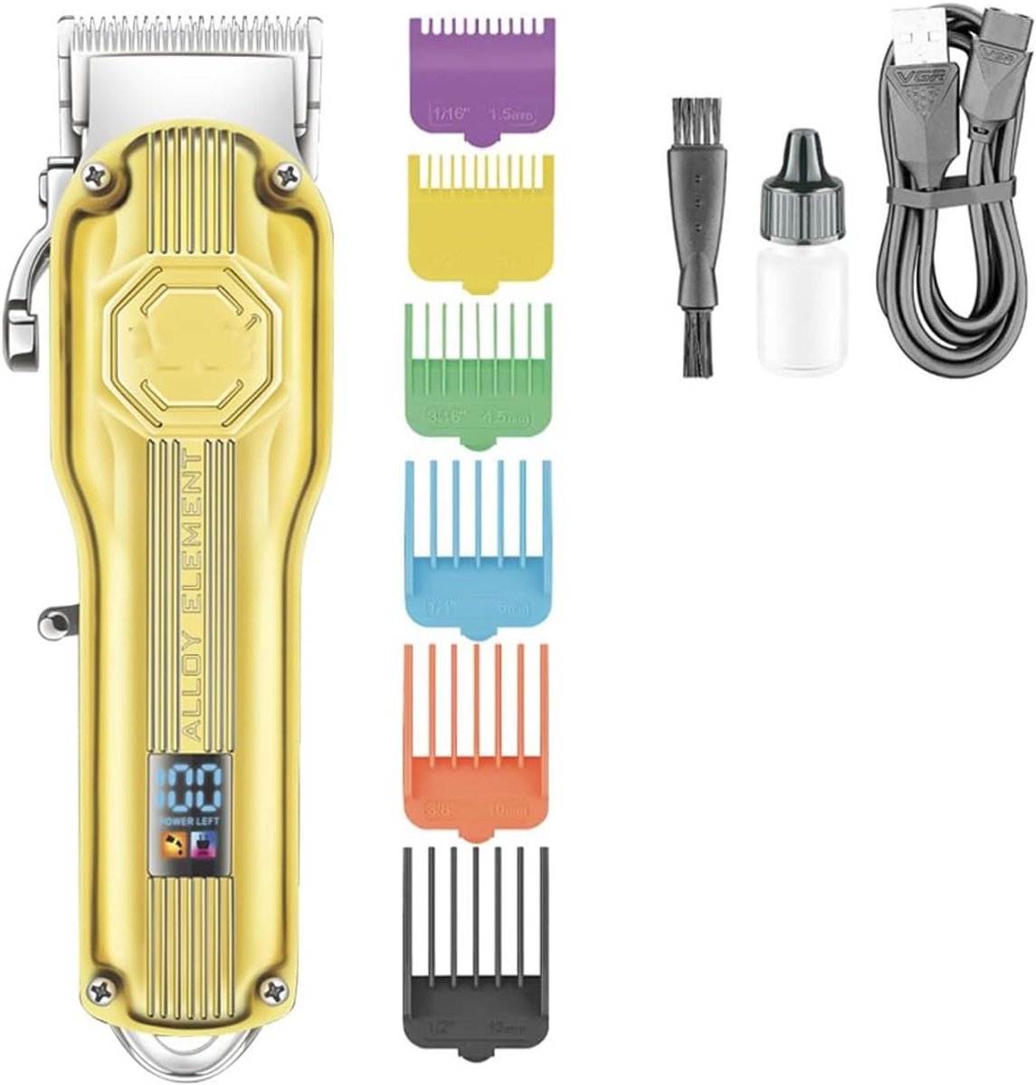 Professionele Tondeuse - Haarsnijmachine Trimmer - Thuis Kapsel Maken - Metalen Behuizing LED Display - 6 Opzetkammen - Goud