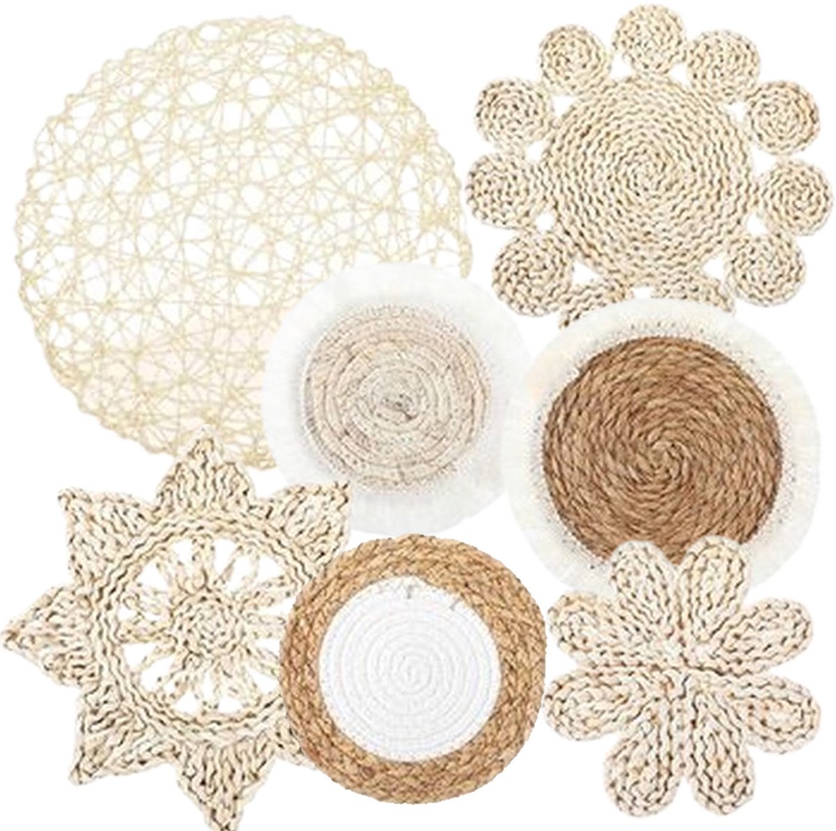 Boho Wanddecoratie Set 7 Stuks – Rotan Wandmanden – Rattan Wall Decor – Ronde Wanddecoratie – Gevlochten Muur Decoratie Voor Woonkamer Slaapkamer Keuken