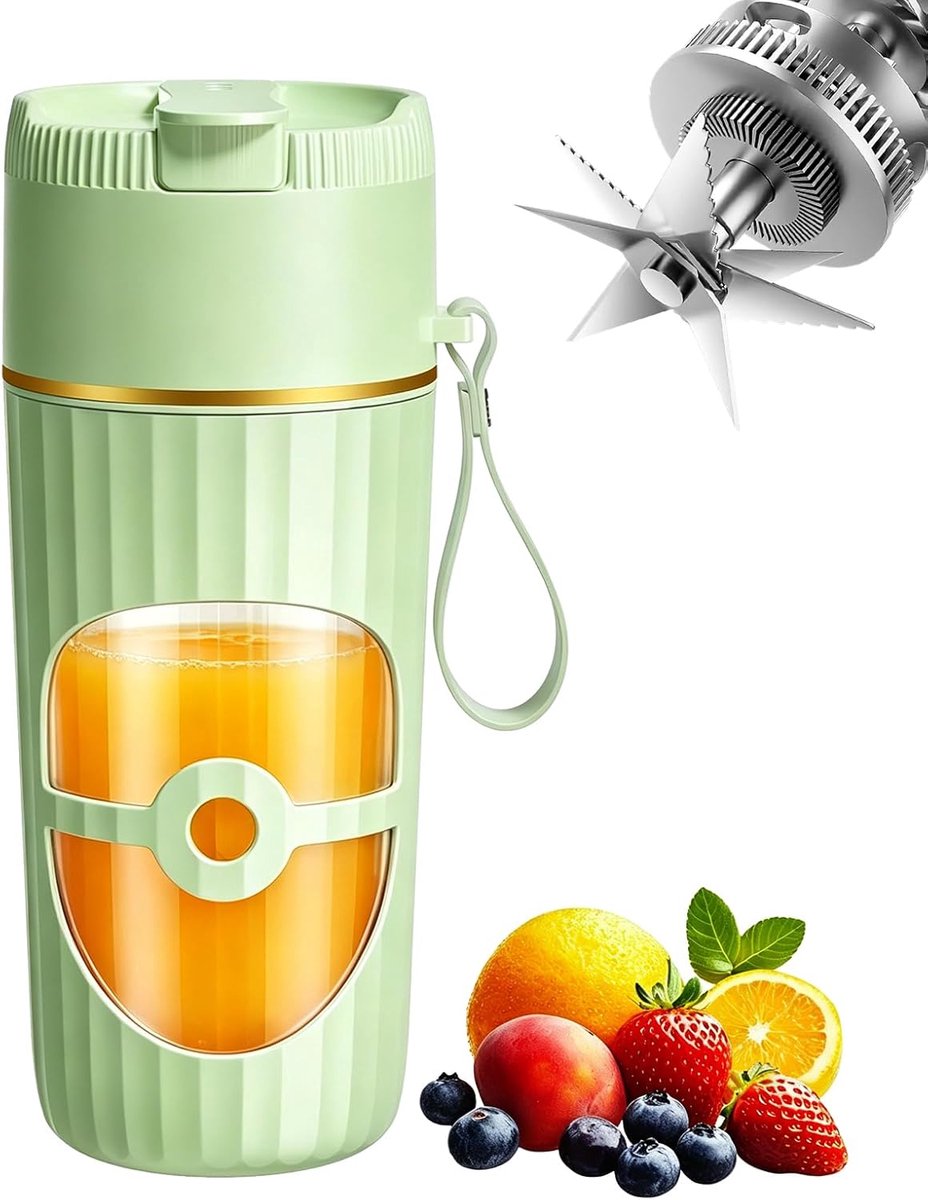 Draagbare mixer - Smoothiemaker USB - Gezonde dranken maken - 10 roestvrijstalen messen - 400 ml - Groen