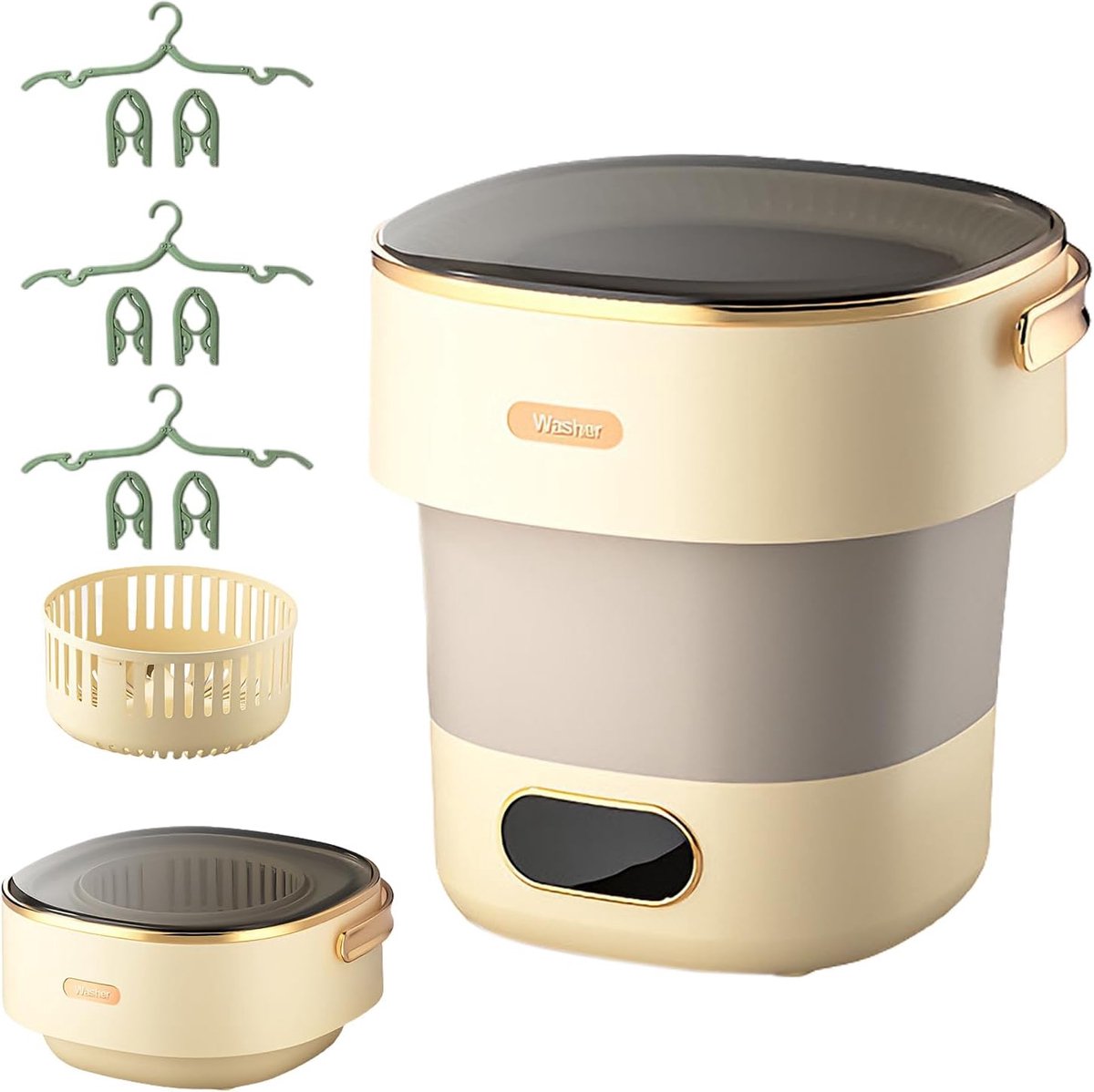 Mini wasmachine - Opvouwbaar model - Reizen en thuis - Met centrifuge - 15 liter - Grijs-wit