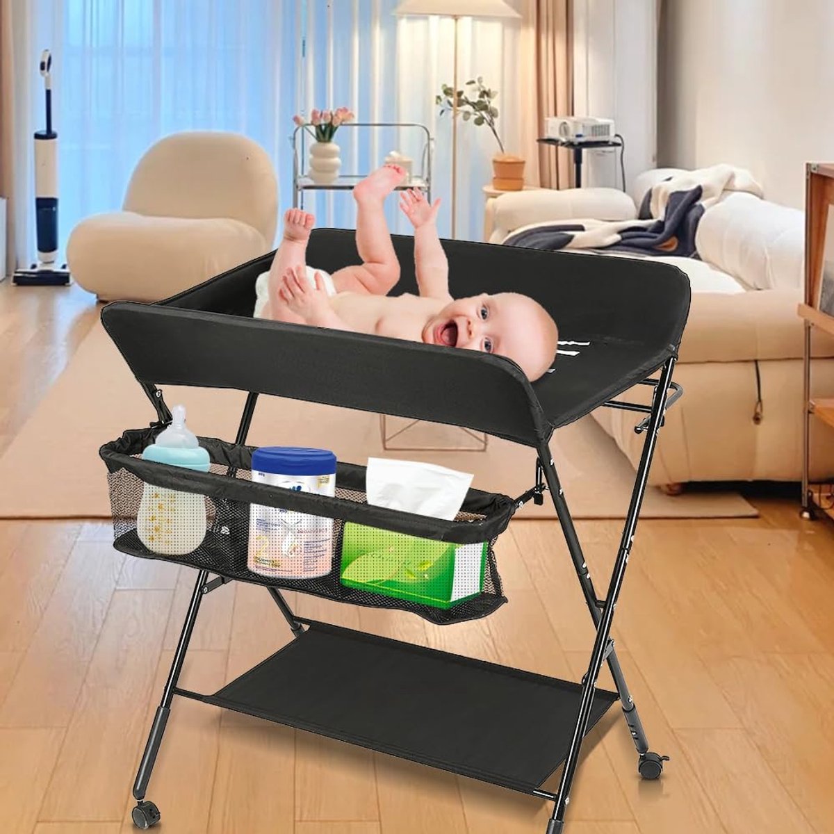 Baby Verschoontafel - Baby Tafel - Baby Verzorging - Inklapbaar en Verstelbaar - 80x66x98cm - Zwart