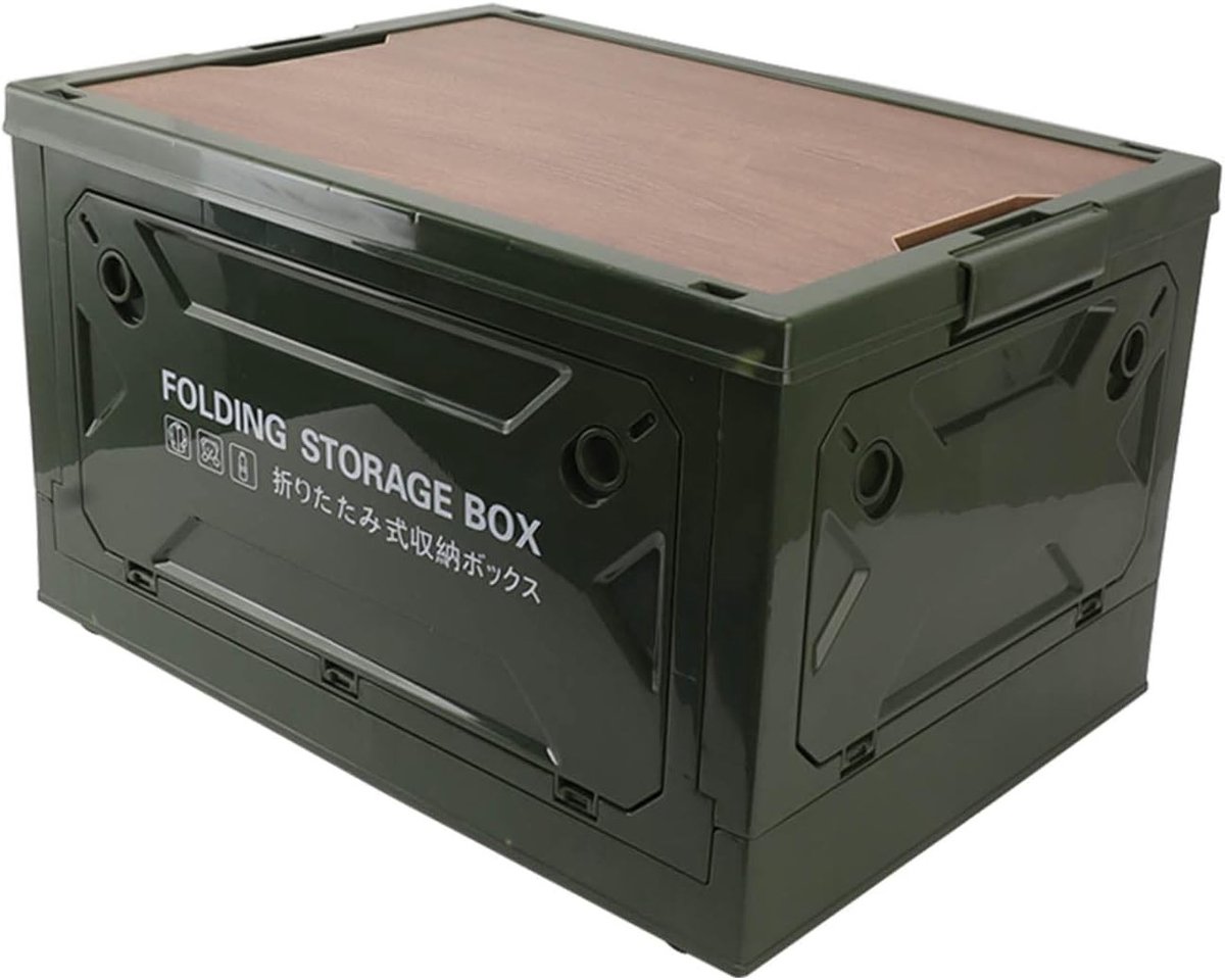Vouwbare Opbergdoos 50L - Plastic Opbergbox met Houten Deksel, Ideaal voor Kamperen, Picknicks en Organisatie in Huis