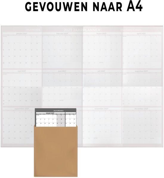 2027 Jaarplanner A4 formaat met maandindeling, maandag start. Met bruine envelop.